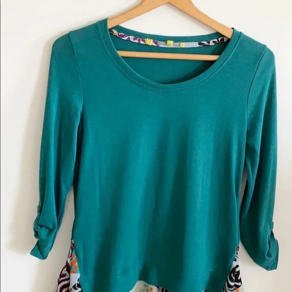 Anthro Little Yellow Button Teal Layered Swing Top - Picture 3 of 9